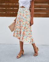 Boho Floral Smocked Midi Skirt - MVTFASHION