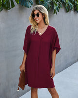 Breathable V Neck Shift Dress - MVTFASHION