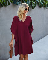 Breathable V Neck Shift Dress - MVTFASHION