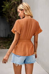 Breezy Ruffled Belted Top - MVTFASHION