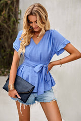 Breezy Ruffled Belted Top - MVTFASHION