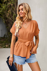 Breezy Ruffled Belted Top - MVTFASHION