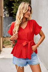 Breezy Ruffled Belted Top - MVTFASHION