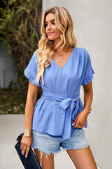 Breezy Ruffled Belted Top - MVTFASHION