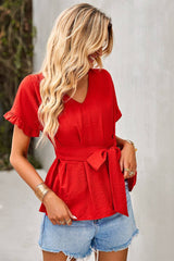 Breezy Ruffled Belted Top - MVTFASHION