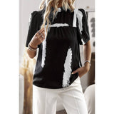 Brush Print Loose Fit Casual Blouse - MVTFASHION