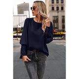 Button Back Puff Sleeve Loose Fit Solid Blouse - MVTFASHION