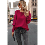 Button Back Puff Sleeve Loose Fit Solid Blouse - MVTFASHION