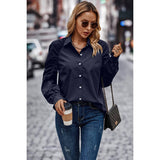 Button Down Ruched Solid Glam Blouse - MVTFASHION