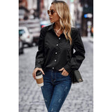 Button Down Ruched Solid Glam Blouse - MVTFASHION