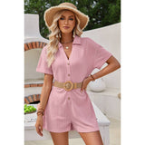 Button Trim V Neck Knit Solid Fit Romper - MVTFASHION.COM