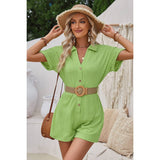 Button Trim V Neck Knit Solid Fit Romper - MVTFASHION.COM