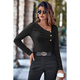 Buttoned Asymmetrical Neck Ruched Fit Top - MVTFASHION