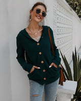 Cardigan V Neck Solid Hooded Button Down Knitted Oversize Sweater - MVTFASHION