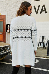 Cardigan V Neck Spot Curve Print Knitted Oversize Women Sweater - MVTFASHION