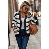 Chunk Knit Strip Front Open Cardigan Sweater - MVTFASHION