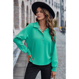 Collared Neck Raglan Sleeve Buttoned Solid Blouse - MVTFASHION