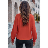 Collared Neck Raglan Sleeve Buttoned Solid Blouse - MVTFASHION