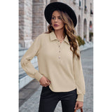 Collared Neck Raglan Sleeve Buttoned Solid Blouse - MVTFASHION