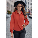 Collared Neck Raglan Sleeve Buttoned Solid Blouse - MVTFASHION