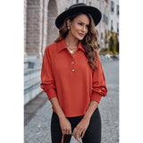 Collared Neck Raglan Sleeve Buttoned Solid Blouse - MVTFASHION