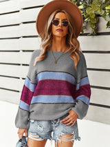 Color Block Cozy Crewneck Sweater - Warm, Vintage Style for Her - MVTFASHION