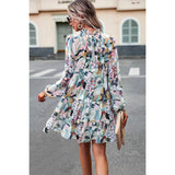 Color Block Hem Ruffle Printing Loose Fit Midi Dress - MVTFASHION