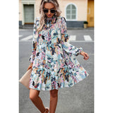 Color Block Hem Ruffle Printing Loose Fit Midi Dress - MVTFASHION