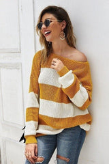 Color Block Striped Causal Sweaters - MVTFASHION