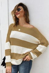 Color Block Striped Causal Sweaters - MVTFASHION