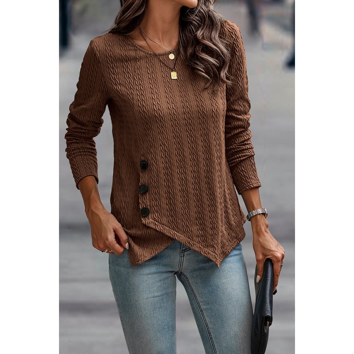 Comfy Chic Buttoned Boat Neck Knit Top - MVTFASHION