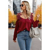 Contrast Low Back Lace Cold Shoulder Top - MVTFASHION