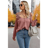 Contrast Low Back Lace Cold Shoulder Top - MVTFASHION