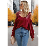 Contrast Low Back Lace Cold Shoulder Top - MVTFASHION