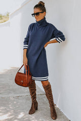 Cozy Chic Striped Turtleneck Dress - MVTFASHION