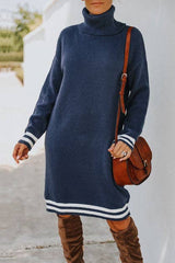 Cozy Chic Striped Turtleneck Dress - MVTFASHION