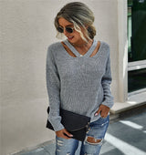 Cozy Chic V Neck Knit Sweater - MVTFASHION