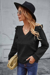 Cozy Plaid V-Neck Ruffled Top - MVTFASHION