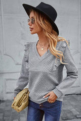 Cozy Plaid V-Neck Ruffled Top - MVTFASHION