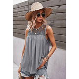 Crew Neck Lace Solid Loose Fit Top - MVTFASHION