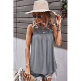 Crew Neck Lace Solid Loose Fit Top - MVTFASHION