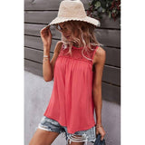 Crew Neck Lace Solid Loose Fit Top - MVTFASHION