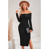 Cross Knot Neck Solid Body Con Fit Midi Dress - MVTFASHION