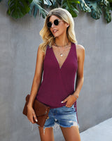 Cross V Neck Sleeveless Tank Top - Soft and Comfy - MVTFASHION