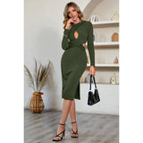 Cutout Crisscross Round Neck Fit Solid Midi Dress - MVTFASHION