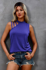 Cutout Shoulder Mock Neck Sleeveless Top - MVTFASHION