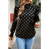 Dot Print Puff Sleeves Mock Neck Loose Fit Blouse - MVTFASHION