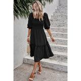 Dot Square Neck Smocked Waist Flowy Tiered Dress - MVTFASHION