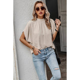 Dot Wide Sleeve Scoop Neck Solid Loose Fit Top - MVTFASHION