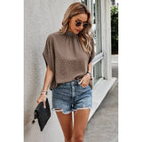 Dot Wide Sleeve Scoop Neck Solid Loose Fit Top - MVTFASHION